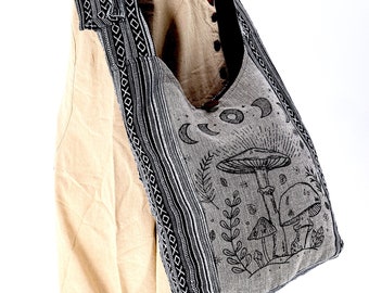 Unique Designed Mushroom Print Handmade Crossbody Bag, Messenger Bag, Handmade Bag, Eco-Friendly Product