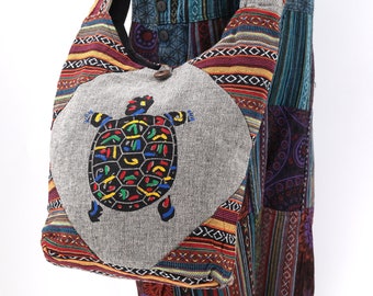 Cotton Turtle design Handcraft Shoulder Bag, Unique Tapestry Hobo Bag, Festival bag Sling Bag, Hippie Crossbody bag Handmade with Love