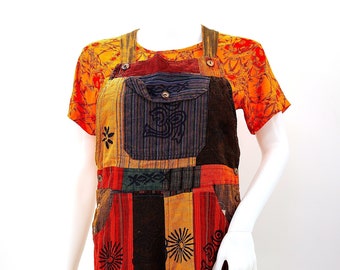 Handgemaakte katoenen patchwork overall kleurrijke hippie boho jumpsuit