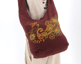 Bolsa tiracolo de algodão com tapeçaria floral bordada, bolsa tiracolo feita à mão