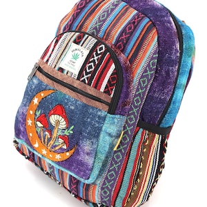 Mini sac à dos unique Himalaya chanvre lune brodé tie and dye, sac à dos hippie, sac à dos bohème, sac à dos respectueux de l'environnement
