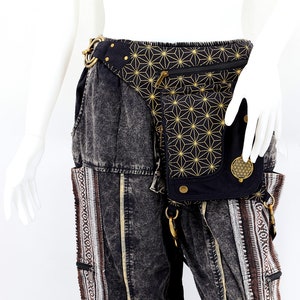 Design unique, toile de l'Himalaya, fleur de vie, ceinture de jambe multicolore, sac banane, sac hippie, sac bohème, sac respectueux de l'environnement
