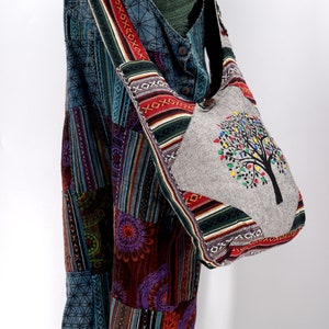 Cotton Tree of Life Handcraft Shoulder Bag, Unique Tapestry Hobo Bag, Festival bag Sling Bag, Hippie Crossbody bag Handmade with Love.