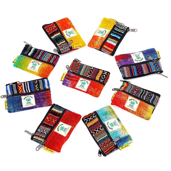 Portamonete in canapa fatto a mano, multicolore, tie-dye, ecologico