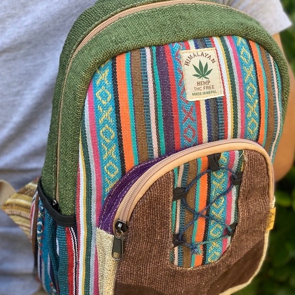 Unique design mini Hemp Backpack Small Back Pack Hippie Bag Pack Festival Bag Pack 100% Hemp|100 VEGAN| FAIR TRADE | Handmade with Love