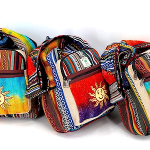 Himalayan Hemp Crossbody Bag Smiling Sun Tie Dye Embroidered Boho Bag