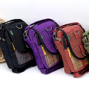 Unique designed Multi Pocketed Hemp Small Crossbody Camera Messenger Style Bag, Boho Bag, Tote Bag, Crossbody Passport Bag, Handmade Product