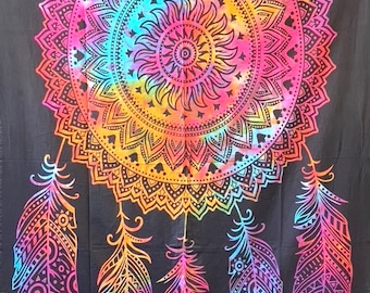 Tie Dye Mandala Tapestry 100% Cotton Wall Hanging, Beach Blanket