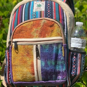 Einzigartiger Batik Mini Hanf Rucksack Kleiner Rucksack Hippie Rucksack Festival Rucksack 100% Hanf|100 VEGAN| FAIR TRADE | Handgefertigt mit Liebe