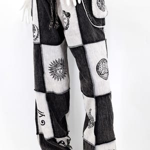 Cotton Hippie Handmade Harem Black Colored Pagan Symbols Patchwork Bohemian Pants, Hippie Pants, Eco Friendly Clothing