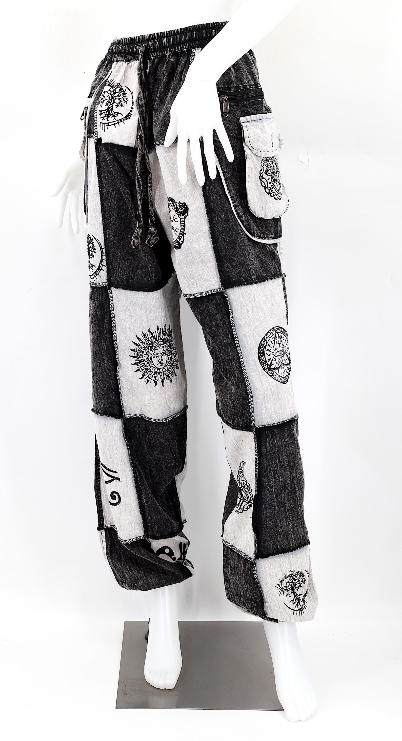 Handmade Cotton Patchwork Harem Pants Black Pagan Symbol Bohemian