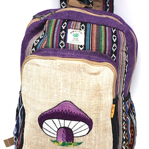 Unique Mushroom Hand Embroidery 100% Himalaya Hemp Backpack Hippie Backpack Festival Backpack Hiking Backpack FAIR TRADE Handmade with Love