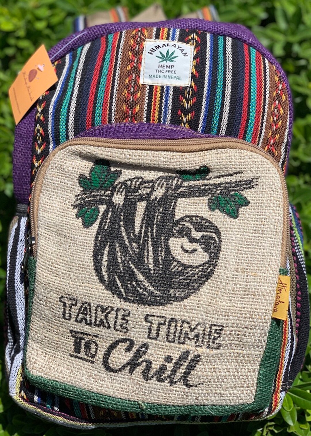 Sloth Preppy Backpack Unique Sloth Print Mini Hemp Backpack Small Backpack Hippie Backpack ...