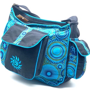 Cotton Shoulder Bag, Festival Bag, File Bag, Laptop Bag, Hippie  Messenger Style Embroidery Crossbody Bag, Handmade Sun Embroidered Bag