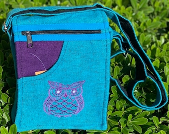 Handmade Cotton Crossbody Bag Owl Embroidered Hippie Festival Bag
