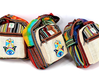 Himalayan Hemp Crossbody Bag Hamsa Hand Embroidered Tie Dye Boho Bag