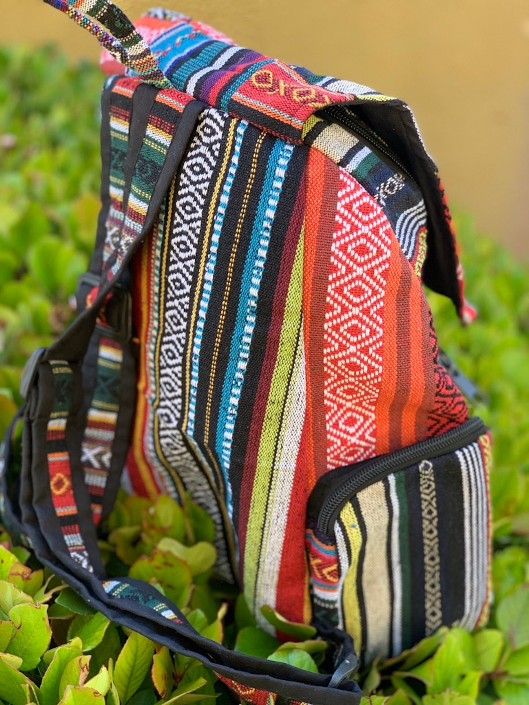 Handmade Woven Cotton Ethnic Hippie Backpack for Travel Hiking Himalayan Cotton Backpack | Unisex Eco Festival Bag | Hippie  main image 3