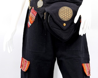Unique designed Himalaya Canvas Cotton Flower of Life Black Colored Fanny Pack Bag, Hippie Bag, Boho Bag, Eco-Friendly Bag