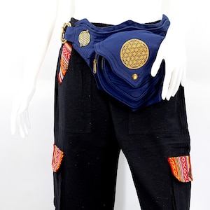 Flower of Life Navy Canvas Fanny Pack Handmade Hippie Boho Bag