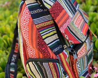 Colorful Cotton Patchwork Backpack Handmade Hippie Travel  display picture 1