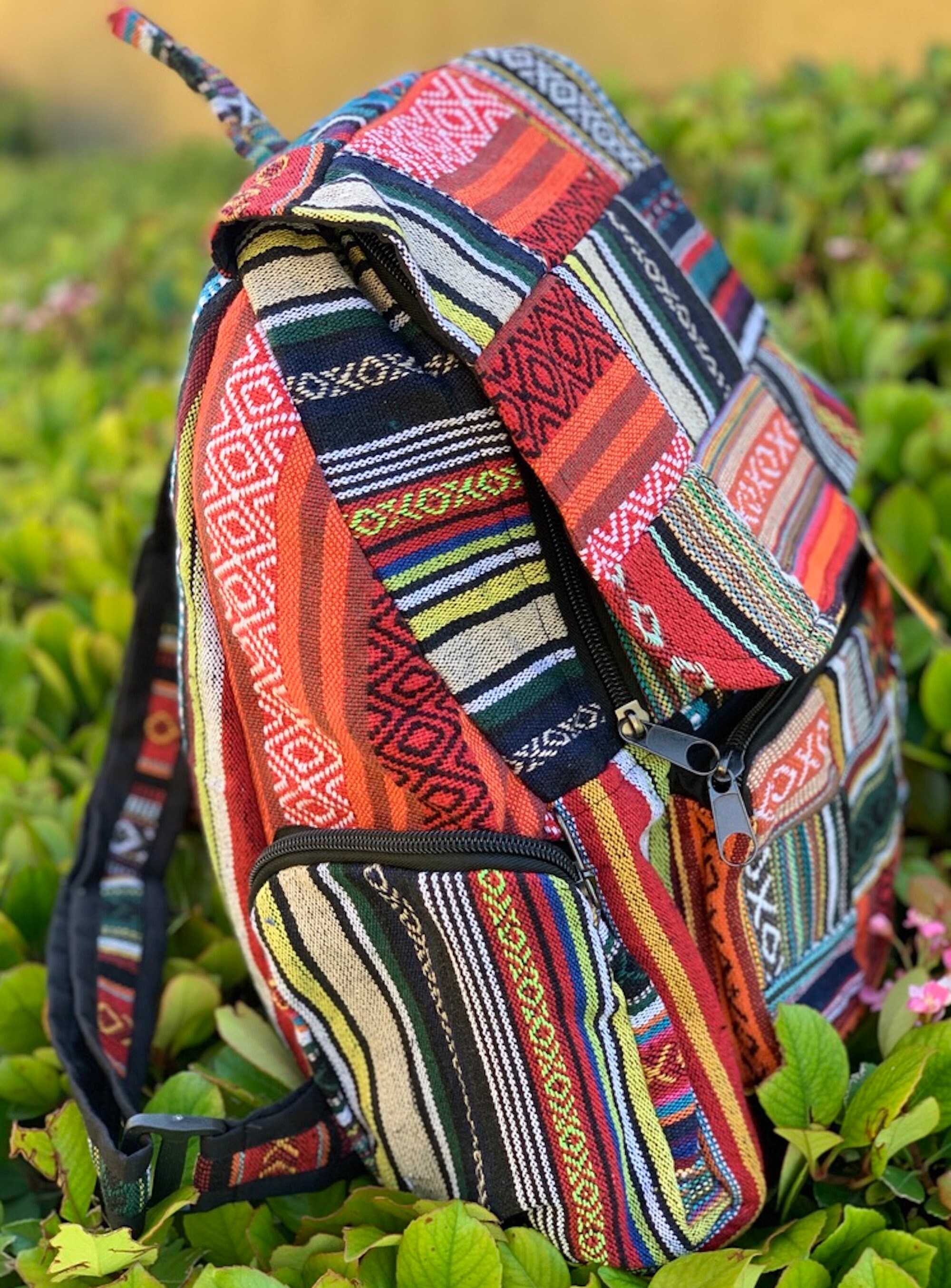Boho Multicolor Patchwork Leather Backpack | Colorful Festival‎ Cottagecore Y2K 80s Leather Patchwork Backpack| Vintage brown bohoncool bag  main image 4