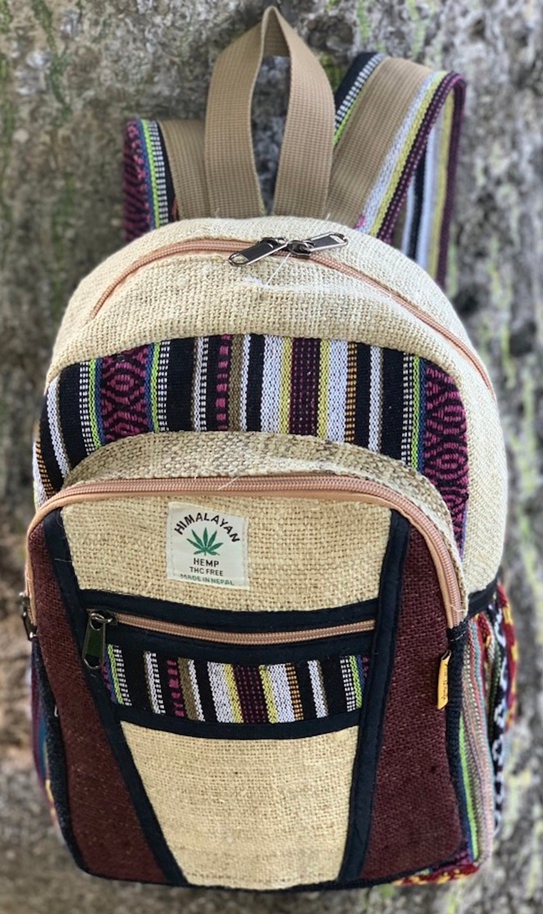Handmade Pure Himalayan Hemp Backpack Travel Hippie Small Padded Compartment Med Handmade Hemp Travel Backpack ,himalayan Hemp Backpack  main image 2