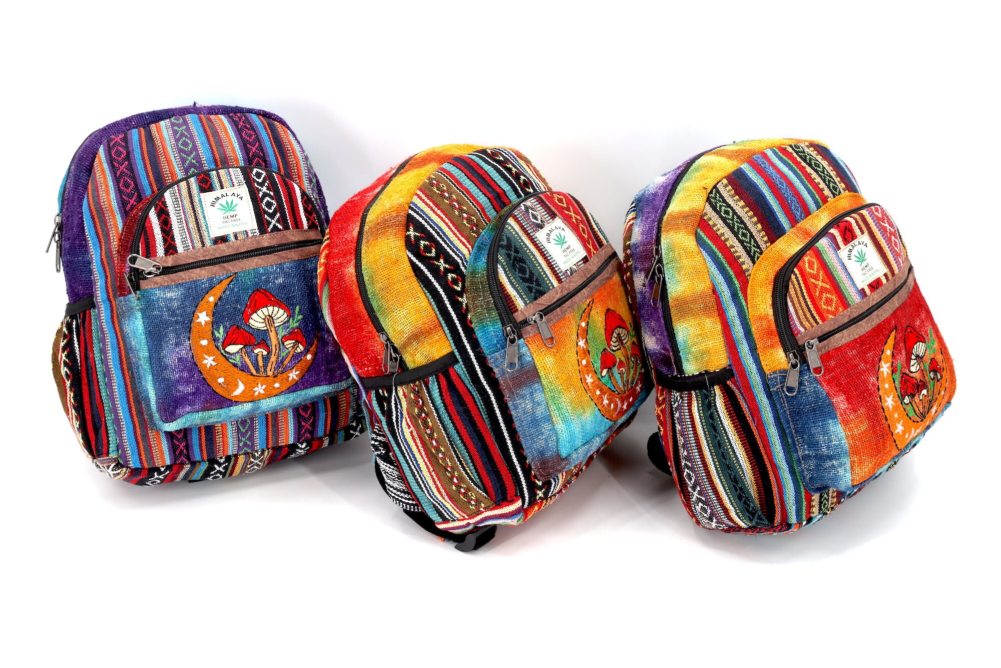 The Collection Royal Mushroom Tie Dye Hippie Boho Festival Backpack Rainbow Tie-Dye Himalayan Hemp Backpack - DharmaShop main image 2