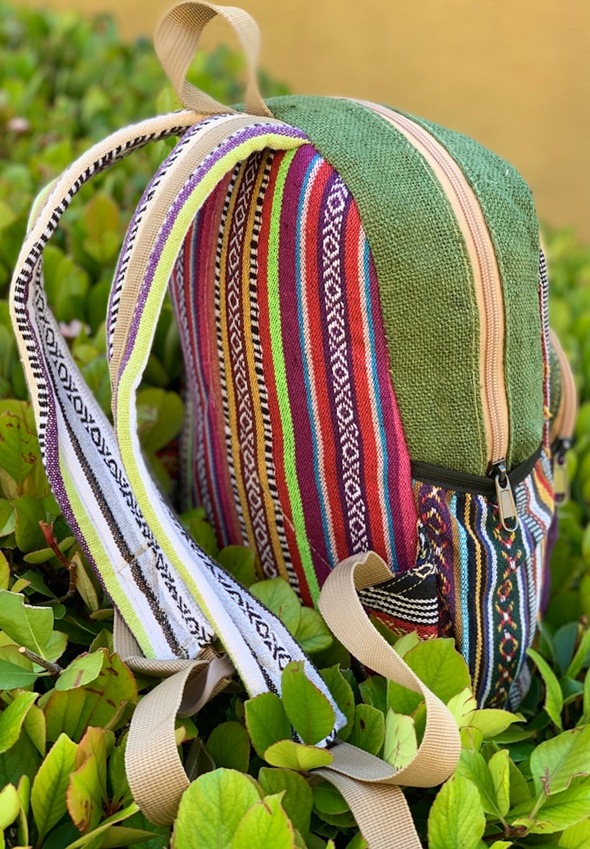 Rising Intl•Himalayan Hempz small backpack with owl design. ? hemp ? Nepalese​ Himalayan Hemp Mini Backpack Owl Design, Fair Trade Vegan  main image 4