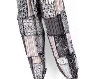 Handgemachte Baumwoll Haremshose Geometrische Patchwork Boho Hose