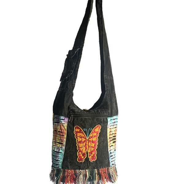 Unique Cotton Butterfly Boho Yoga sac à bandoulière Hippie Bag Festival Bag Sac de voyage 100% Coton| VÉGÉTALIEN| COMMERCE ÉQUITABLE | Fait à la main avec amour