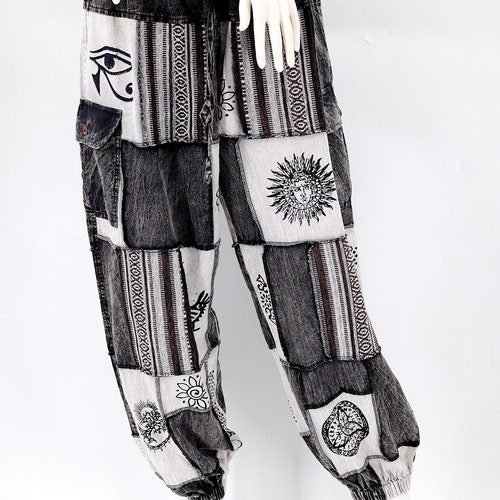 Pantalones harén de algodón con patchwork, estilo bohemio hippie para festivales