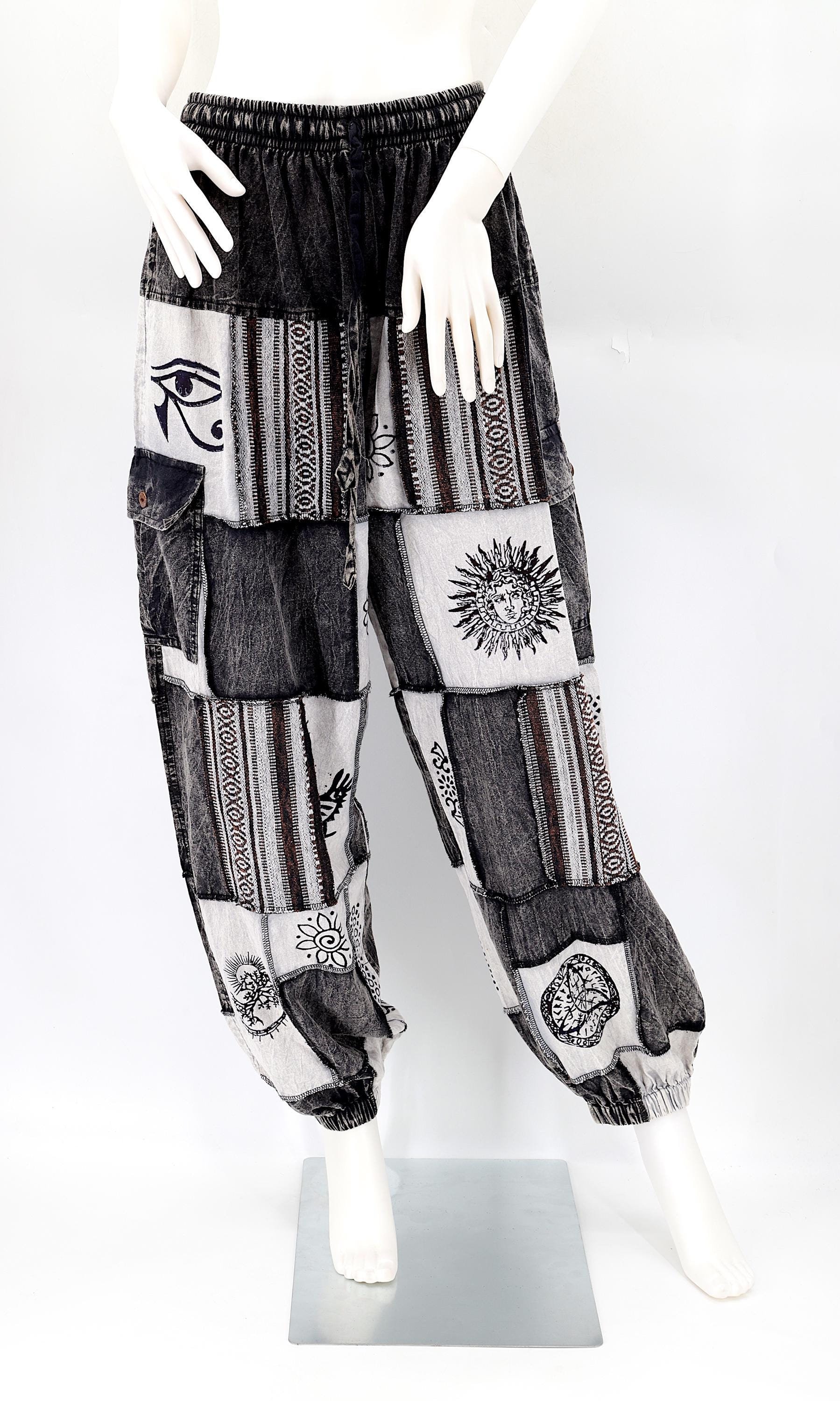Black and white hippie pants best sale