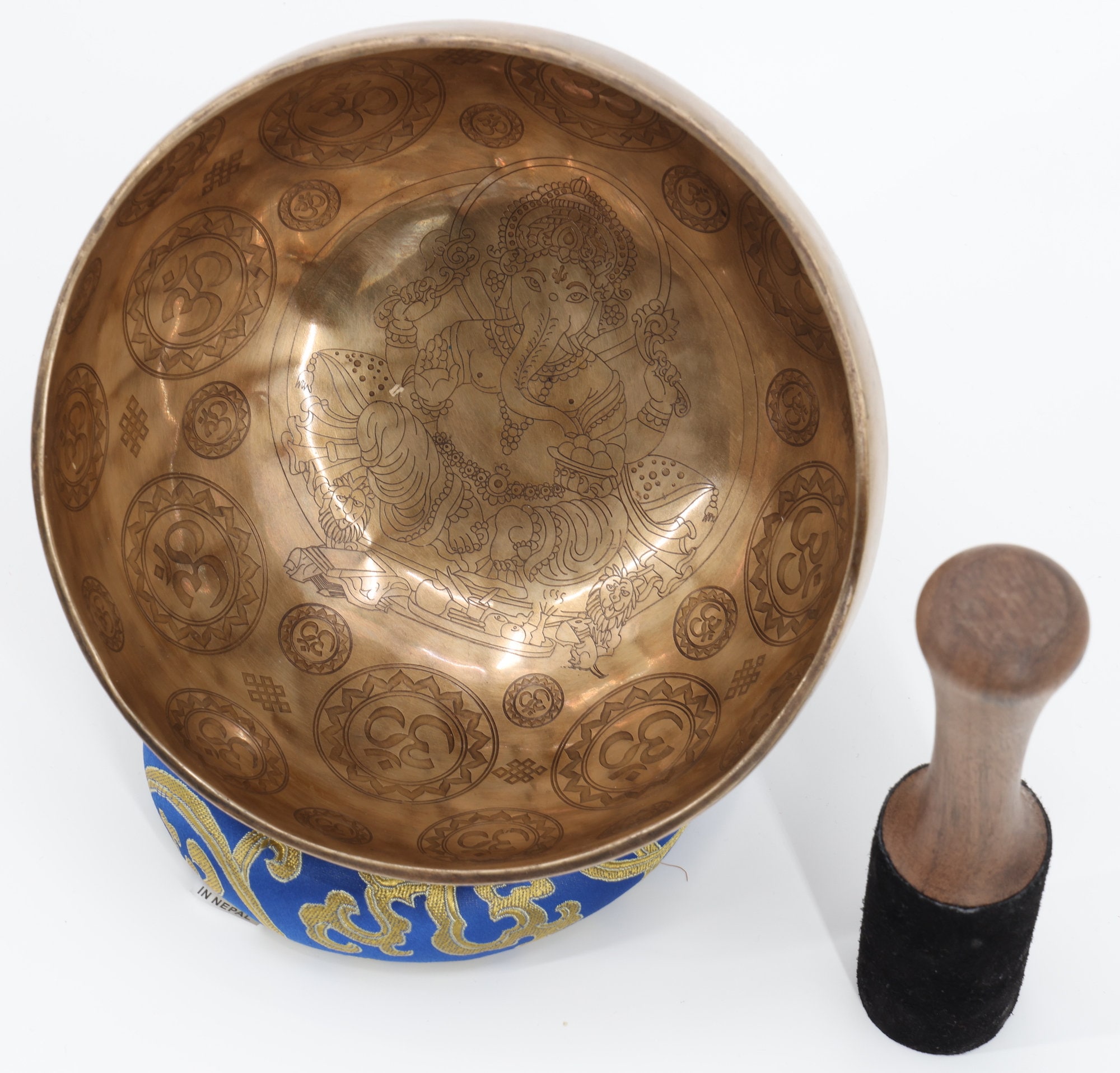 Hand Hammered Tibetan Singing Bowl Ganesh Engraving, Chakra
