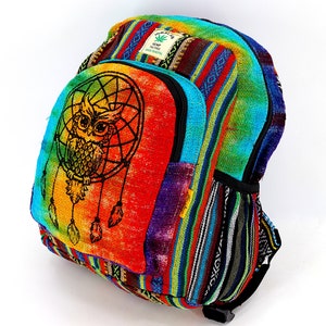 Himalaya hennep mini-rugzak uil dromenvanger tie-dye boho-tas