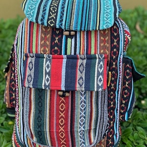 Unique Cotton Backpack Small Backpack Hippie Backpack Festival Backpack Hiking Backpack Patch Backpack FAIR TRADE Handmade with Love image 1