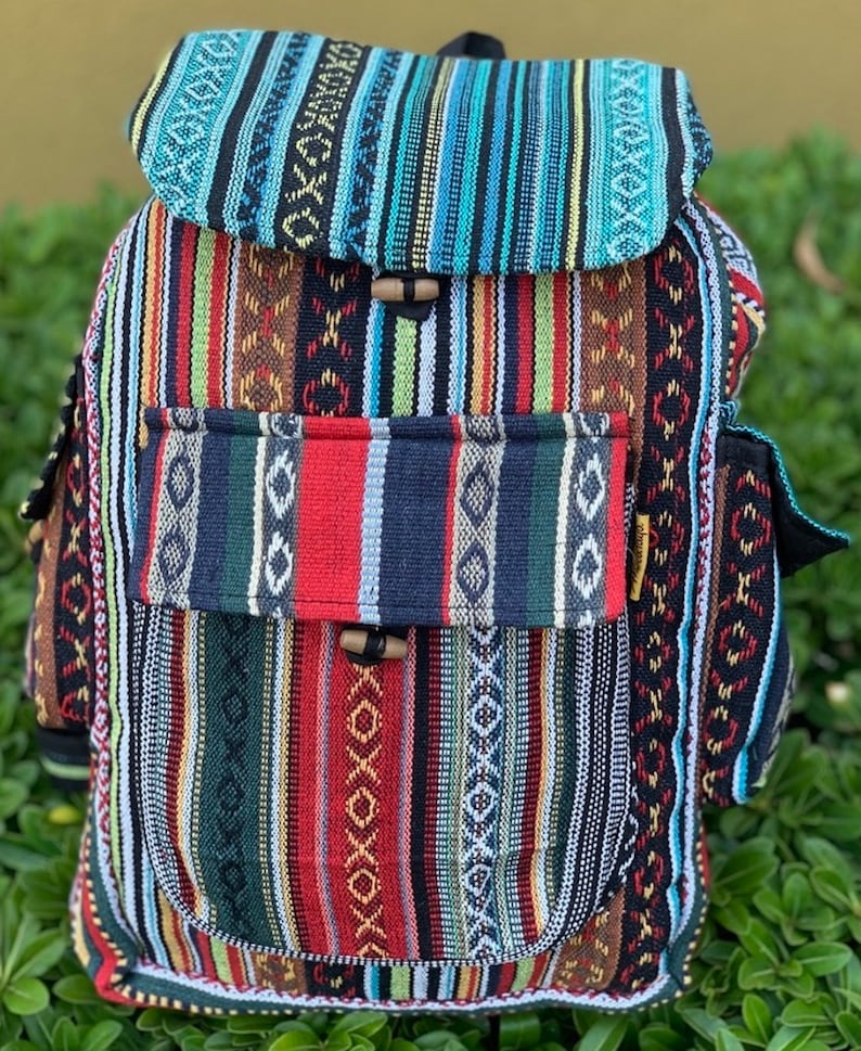 Unique Cotton Backpack Small Backpack Hippie Backpack Festival Backpack Hiking Backpack Patch Backpack FAIR TRADE Handmade with Love image 1