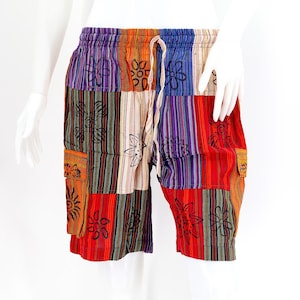 Cotton Hippie Handmade Harem Lightweight Patchwork Block Print Bohemian Shorts, Hippie Shorts, Bohemian Shorts, Eco-Friendly Clothing