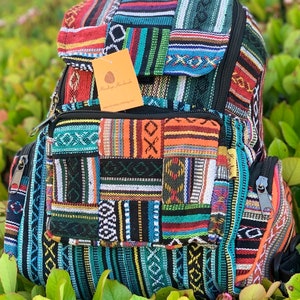 Mini Baumwollrucksack Kleiner Rucksack Hippie Bag Pack Reise Festival Bag Pack 100% Baumwolle | 100 VEGAN | FAIR TRADE | Handgefertigt mit Liebe