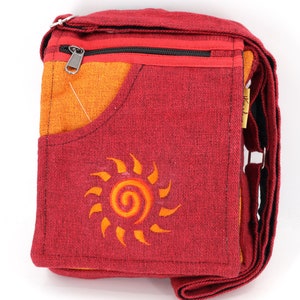 Hippie Boho Sun Embroidery passport & iPad messenger shoulder Bag 100% cotton Handmade in Nepal