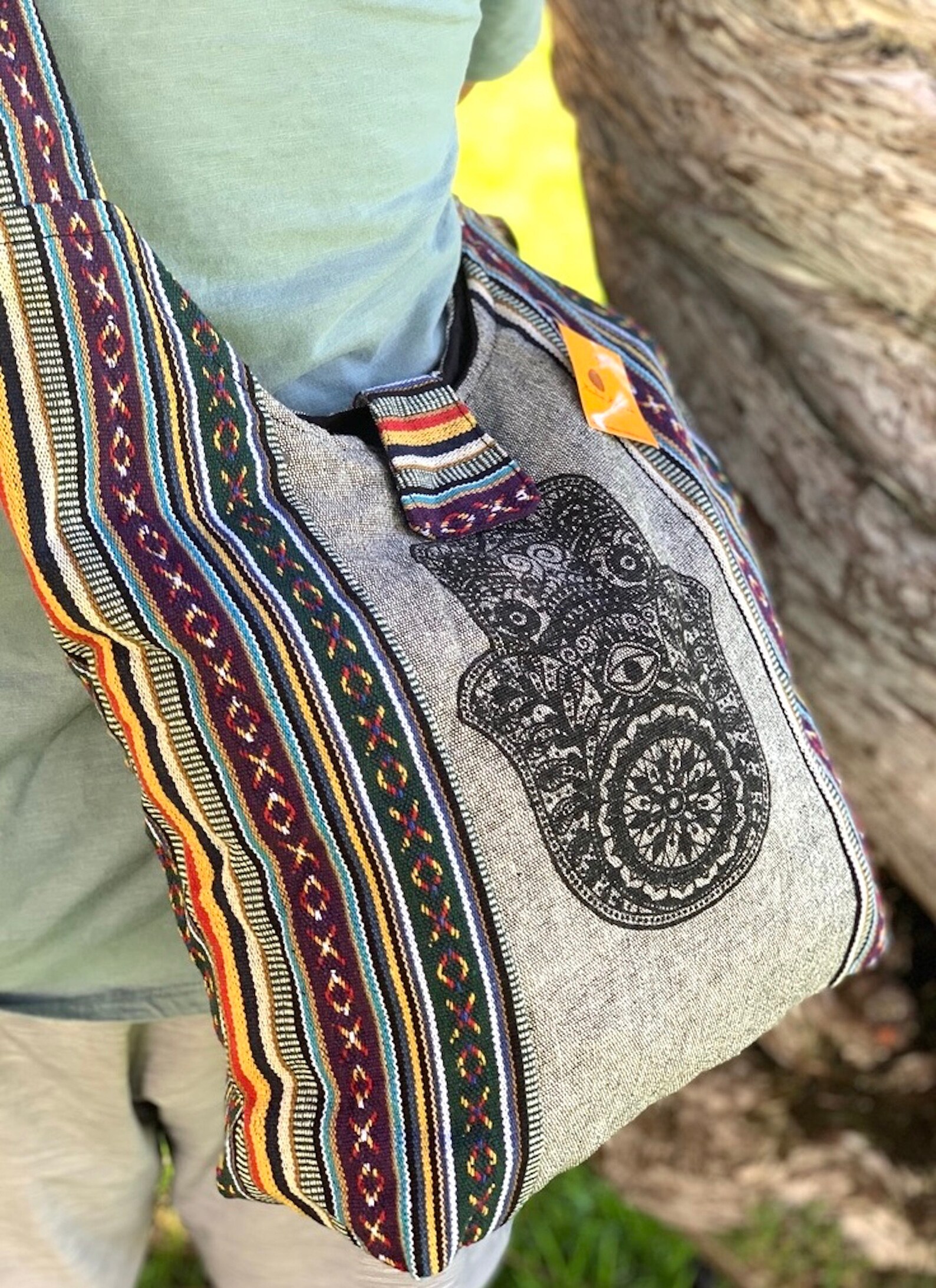 Sac Bandoulière Bohème Hippie En Coton - Sac Cabas Voyage - Multi-colore, Avec Pochette