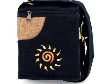 Sun Embroidered Cotton Crossbody Bag Handmade Hippie Passport Bag