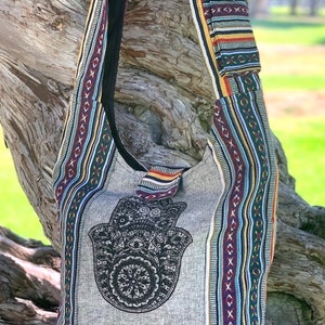 Umhängetasche aus Baumwolle, Hippie Crossbody mit Hobo Hippie Crossbody Damen Tasche, Festival Tasche Sling Boho Bag/ Handmade with Love