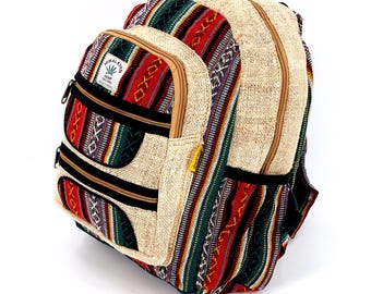 Himalayan Hemp Mini Backpack Multi-zippered Boho Hippie Bag  display picture 2