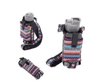 Multi-Stripe Water Bottle Holder with Phone Pocket Himalayan Cotton Festival Bag