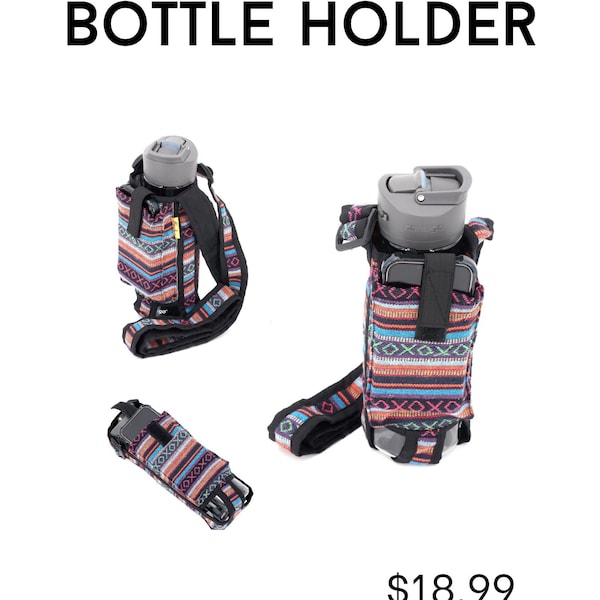 Multi-stripe Water bottle holder with Mobile Phone Bag fun design phone pocket, Festival Bag sturdy straps made with love from the Himalaya.