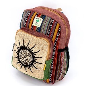 Unique designed Himalaya Hemp Sun & OM Print Mini Backpack, Hippie Backpack, Boho Backpack, Eco-Friendly Backpack