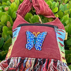 Handgemaakte katoenen schoudertas Boho Butterfly Festivaltas