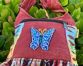 Handmade Cotton Crossbody Bag Boho Butterfly Festival Bag