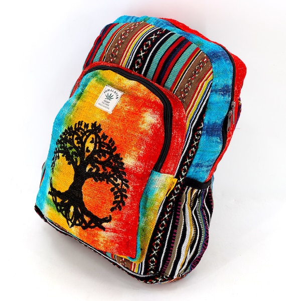 Himalayan Hemp Large Backpack Tree of Life Print, Boho Style  display picture 2