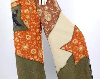 Handmade Hippie Patchwork Cotton Palazzo Pants Festival Wide Leg Trousers